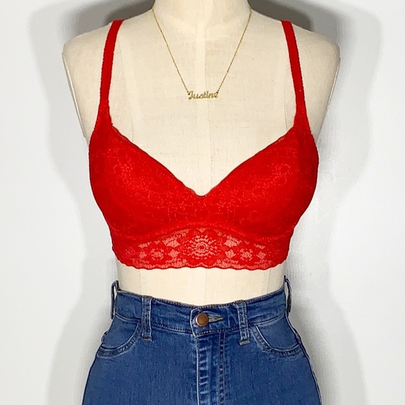 PINK Victoria's Secret Tops - VS PINK Red Lace Push-up Bralete